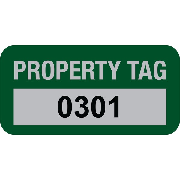 Lustre-Cal Property ID Label PROPERTY TAG5 Alum Green 1.50in x 0.75in Serialized 0301-0400, 100PK 253769Ma1G0301 - main